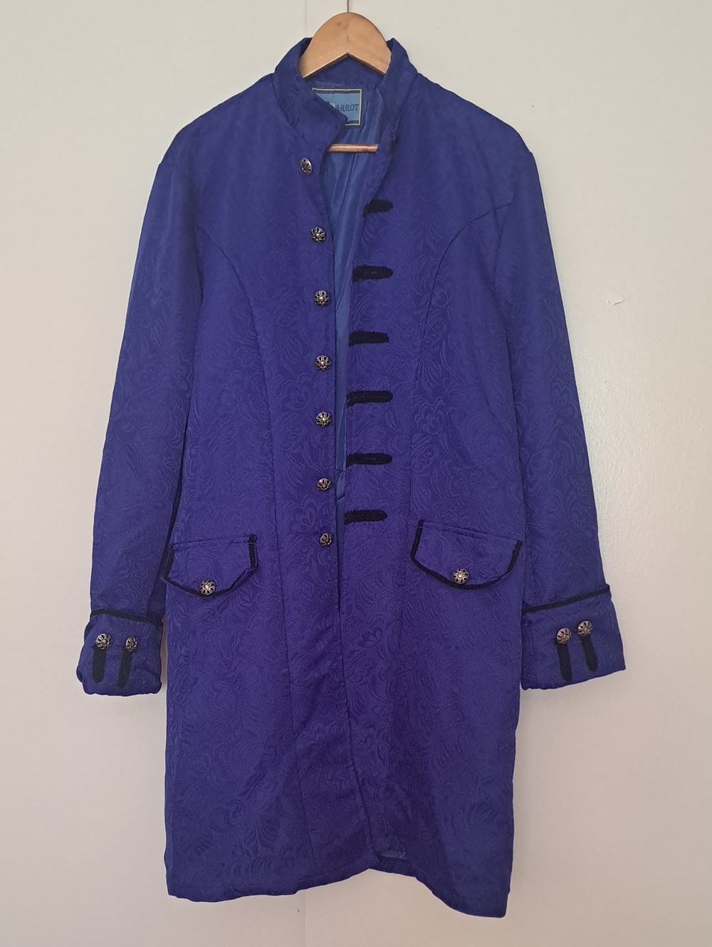 Parrot Blue Costume Men's Court Prince Satin-Look Lined Jacket - Picture 3 of 8